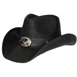 Chapeau Cowboy Noir Paille USA Country Ecusson Prestige Wyatt CHAPEAUX Nyls Création