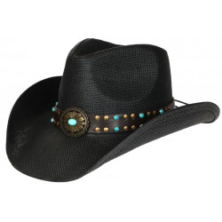 Chapeau Cowboy Noir et Turquoise en Paille Classe Prestige Rodeo CHAPEAUX Nyls Création