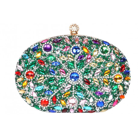 Pochette femme Cristal Verte Doree Sac Clutch Minaudiere Strass Noella Pochette cérémonie Nyls Création