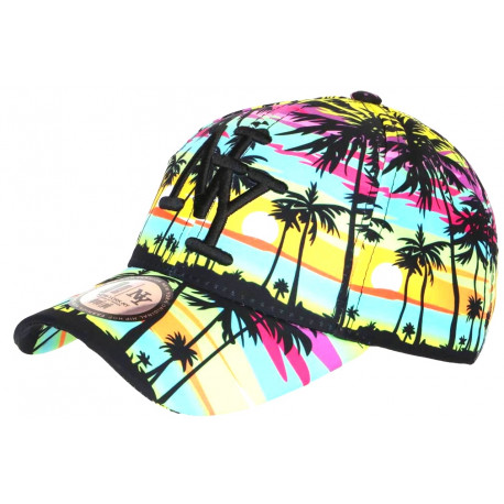 Casquette NY Jaune et Verte Tropical Palmiers Sunrise Baseball CASQUETTES Hip Hop Honour