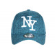 Casquette NY Bleu Turquoise Denim Chinee et Blanche Classe Laxy CASQUETTES Hip Hop Honour