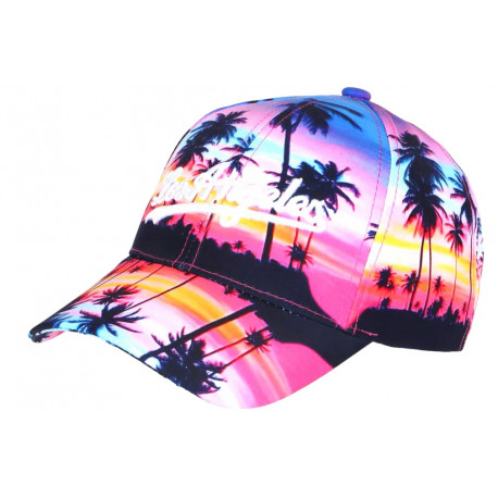 Casquette Los Angeles Bleue Rose Palmiers Tropical Night CASQUETTES Hip Hop Honour