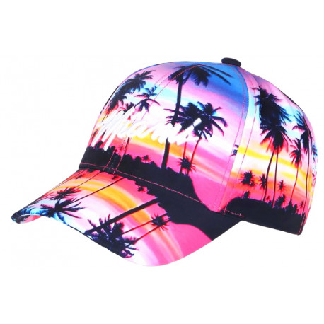 Casquette Enfant rose et bleue Miami Tropical Night de 7 à 11 ans Casquette Enfant Hip Hop Honour