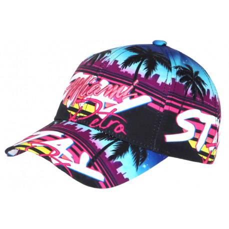 Casquette Miami Bleue Violette Palmiers Tropicale City Baseball CASQUETTES Hip Hop Honour