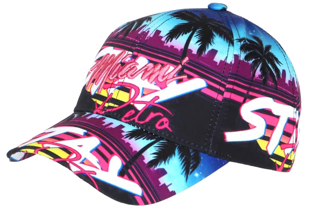 Casquette Baseball Miami Bleu Violet - Motif Palmiers Tropical, Taille Unique - Neuf Avec étiquettes