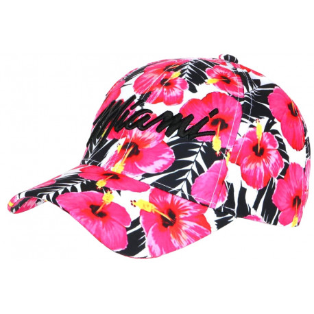 Casquette Miami Rose et Blanche a Fleurs Tropicales Bali Baseball CASQUETTES Hip Hop Honour