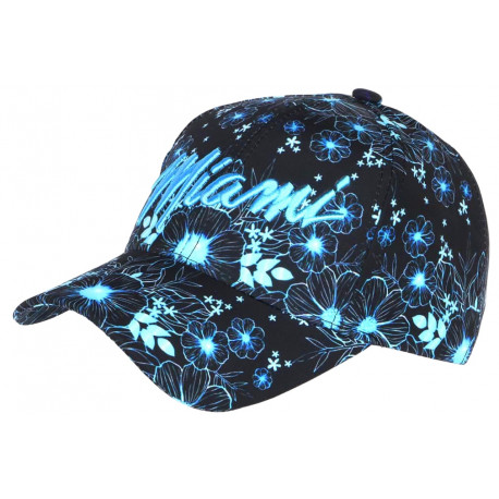 Casquette Miami Bleue et Noire a Fleurs Tropicales Bali Baseball CASQUETTES Hip Hop Honour