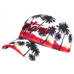 Casquette Miami Blanche et Rouge Tropicale Palmiers Boreal Baseball CASQUETTES Hip Hop Honour