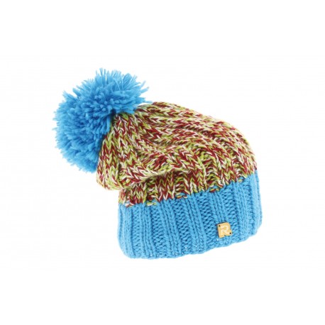 Bonnet enfant chiné pompon Turquoise ANCIENNES COLLECTIONS divers