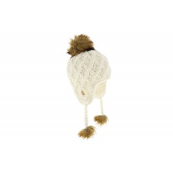 Bonnet Péruvien Tricot uni pompon Racoon Ecru ANCIENNES COLLECTIONS divers