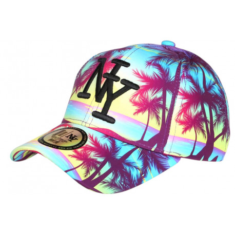 Cappellino Hip Hop Honour NY Unisex - Giallo E Rosso Con Palme, Stile Tropicale Copaka