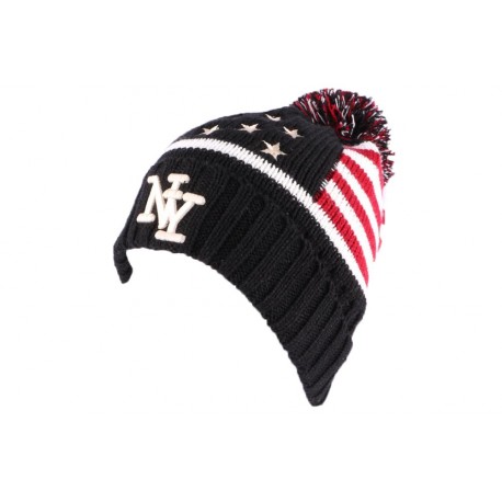 Bonnet Pompon NY noir drapeau US ANCIENNES COLLECTIONS divers