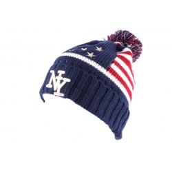 Bonnet pompon NY bleu drapeau US ANCIENNES COLLECTIONS divers