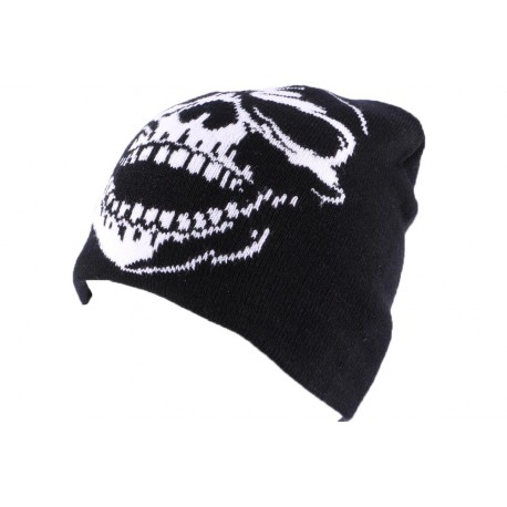 Bonnet Biker Noir avec tête de mort blanche BONNETS divers