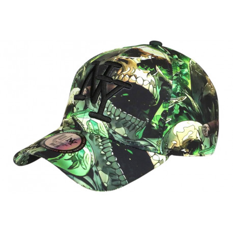 Casquette NY Tête de Mort Verte et Noire Streetwear Baseball Skull CASQUETTES Hip Hop Honour