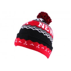 Bonnet NY Rouge et Noir avec pompon ANCIENNES COLLECTIONS divers