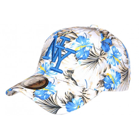 Casquette NY Fleurs Tropicales Bleues et Blanches Fashion Baseball Hawai CASQUETTES Hip Hop Honour