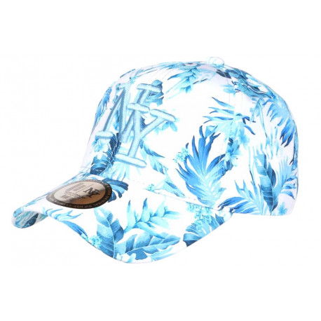 Casquette NY Fleurs Tropicales Bleues et Blanches Fashion Baseball Hawai CASQUETTES Hip Hop Honour