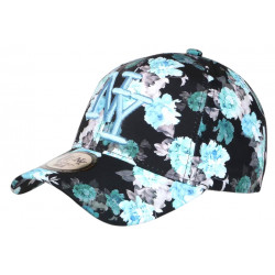 Casquette NY Fleurs Turquoises et Noire Tropicale Baseball Bali CASQUETTES Hip Hop Honour