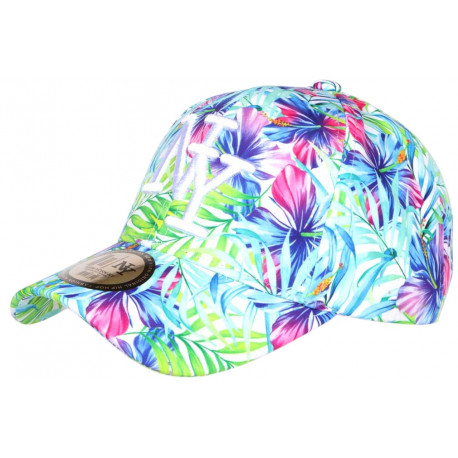 Casquette NY Fleurs Bleues et Vertes Look Tropical Original Baseball Bali CASQUETTES Hip Hop Honour