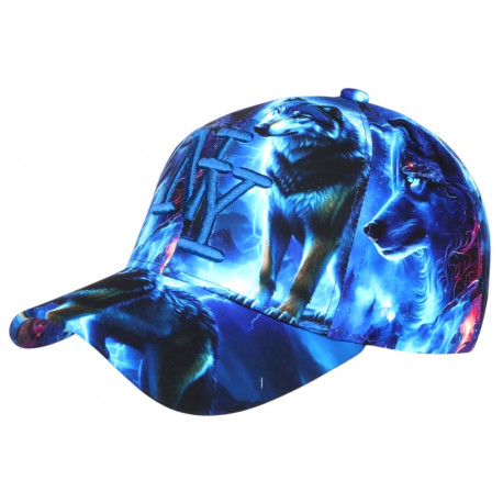 Casquette Enfant Loup Bleue Noire Originale NY Baseball Wolf 7 a 12 ans Casquette Enfant Hip Hop Honour