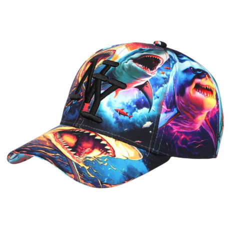 Casquette NY Requin Bleue et Jaune Streetwear Baseball Wild CASQUETTES Hip Hop Honour