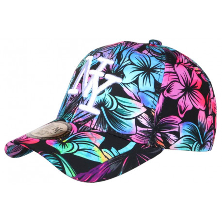 Casquette NY Fleurs Bleues et Roses Tropicales Tendance Hawai CASQUETTES Hip Hop Honour
