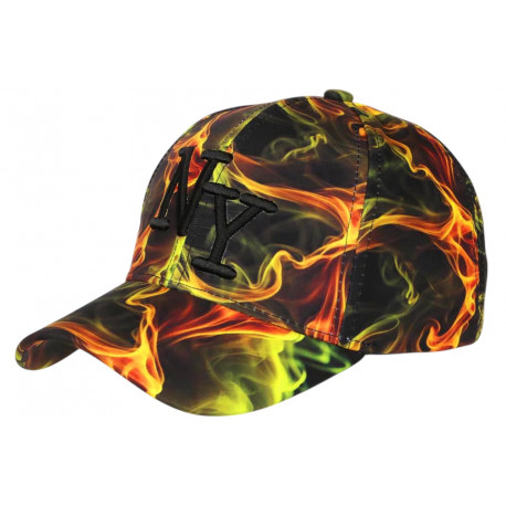 Casquette Enfant NY Multicolore Effet Flamme Orange - Fille Garçon 7 à 12 Ans Casquette Enfant Hip Hop Honour