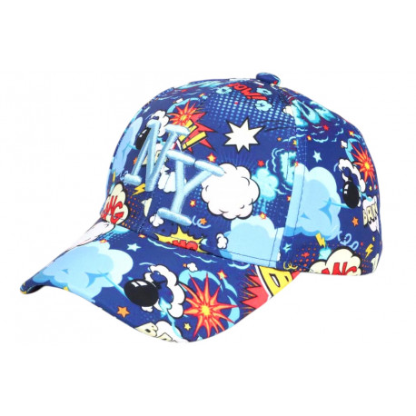 Casquette Enfant NY Motif BD Bleu design Streetwear Garçon Fille 7 a 12 ans Casquette Enfant Nyls Création