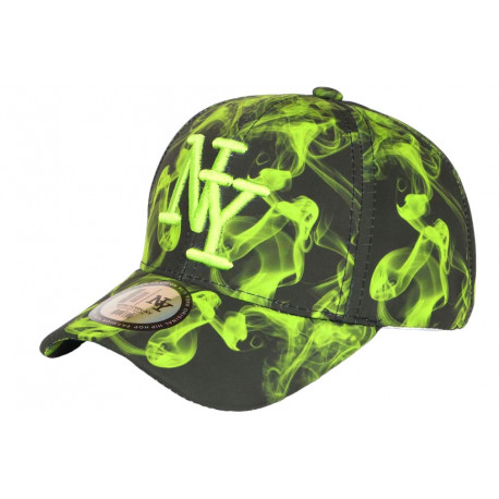 Casquette NY Verte Fluo et Noire Fashion Streetwear Baseball Smoky CASQUETTES Hip Hop Honour