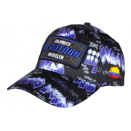 Casquette El Patron Bleue et Noire Streetwear Glitter Medellin CASQUETTES SKR