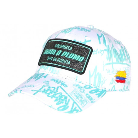 Casquette Plata o Plomo Turquoise et Blanche Glitter Strass Streetwear Colombia CASQUETTES SKR