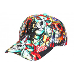 Casquette NY Enfant Crâne Rouge Vert Look Streetwear Skull 7 a 12 ans Casquette Enfant Hip Hop Honour