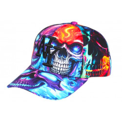 Casquette NY Enfant Crâne Bleue Orange Look Streetwear Skull 7 a 12 ans Casquette Enfant Hip Hop Honour