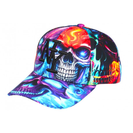 Casquette NY Enfant Crâne Bleue Orange Look Streetwear Skull 7 a 12 ans Casquette Enfant Hip Hop Honour