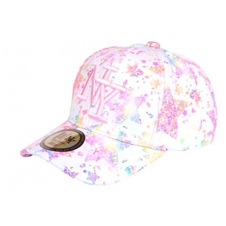 Casquette Fille Enfant Étoiles Multicolores - Arc-en-Ciel NY Rose - 7 à 12 Ans Casquette Enfant Hip Hop Honour