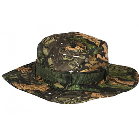 Chapeau Bob Chasse Vert et Marron Camouflage avec Ficelle de serrage Bob Safari Nyls Création