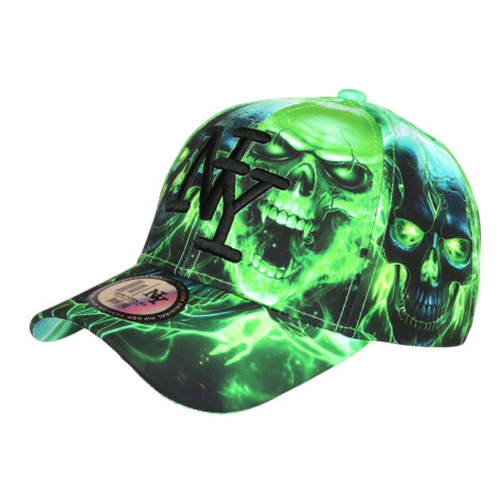 Casquette Tête de Mort Verte Noire Streetwear Originale NY Baseball Skull CASQUETTES Hip Hop Honour
