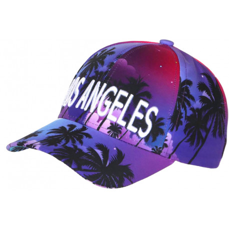 Casquette Los Angeles Violette Tropicale Palmiers Noirs Streetwear Sunrise CASQUETTES Hip Hop Honour