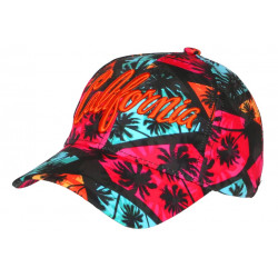 Casquette California Rouge et Turquoise Tropicale Palmiers Streetwear Sunrise CASQUETTES Hip Hop Honour
