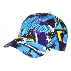 Casquette California Bleue et Jaune Tropicale Palmiers Streetwear Sunrise CASQUETTES Hip Hop Honour