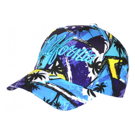 Casquette California Bleue et Jaune Tropicale Palmiers Streetwear Sunrise CASQUETTES Hip Hop Honour