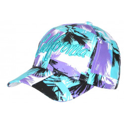 Casquette California Turquoise et Violette Tropicale Palmiers Streetwear Sunrise CASQUETTES Hip Hop Honour
