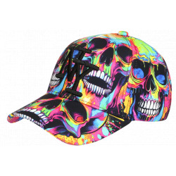 Casquette Tête de Mort Noire et Rose Streetwear NY Baseball Skull CASQUETTES Hip Hop Honour