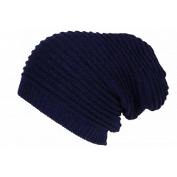 Bonnet Long Bleu Marine Rasta Oversize en Laine Tendance Karpher BONNETS Nyls Création