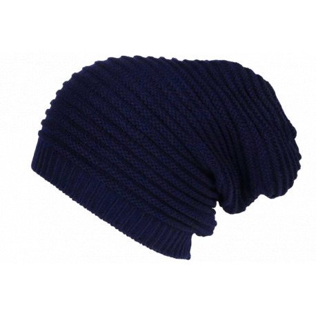 Bonnet Long Bleu Marine Rasta Oversize en Laine Tendance Karpher BONNETS Nyls Création