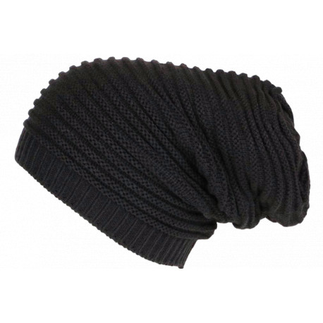 Bonnet Long Gris Foncé Rasta Oversize en Laine Tendance Karpher BONNETS Nyls Création