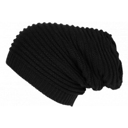 Bonnet Long Noir en Laine Style Rasta Oversize Tendance Karpher BONNETS Nyls Création