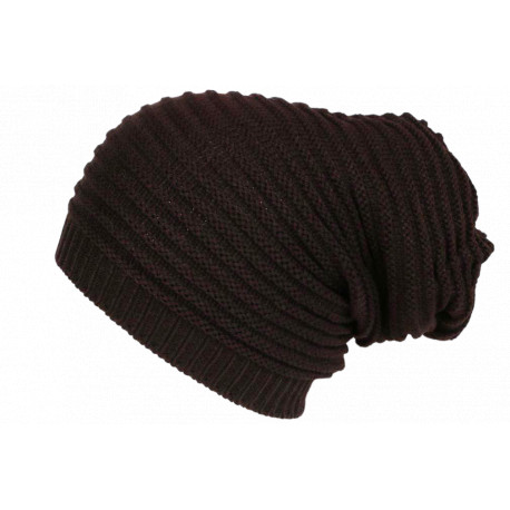 Bonnet Long Marron en Laine Style Rasta Oversize Tendance Karpher BONNETS Nyls Création