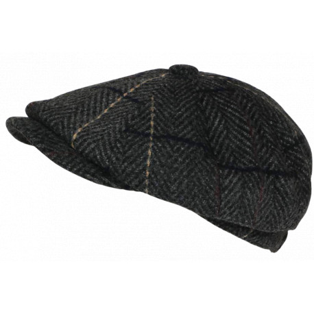 Beret Casquette Gavroche Grise Irlandaise à Chevrons en Laine Gurwal CASQUETTES Nyls Création